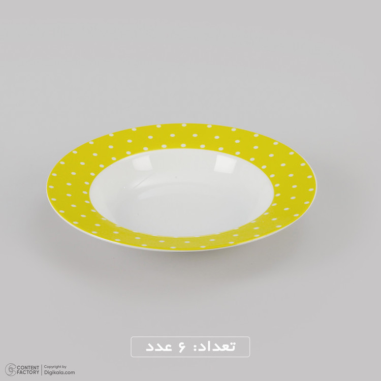 سرویس غذاخوری 28 پارچه چینی زرین ایران سری ایتالیا اف 28 مدل اسپاتی زرد